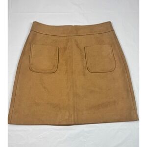 Loft Faux Suede Mini Skirt Brown Camel Tan A-Line Front Pockets Size 6 Festival